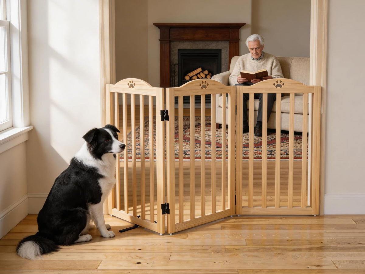 Dog Gate Indoor Wooden Freestanding Pet Gate - 23.6" H 3 Panels