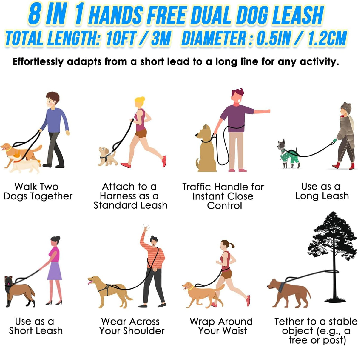 Lukovee Hands Free Dog Leash, 10FT Adjustable Waist-Lead & Shoulder Lead