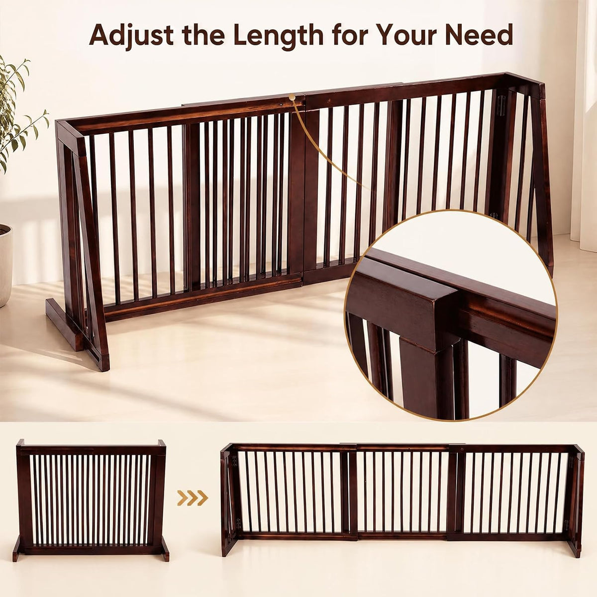 GIANTEX Freestanding Wood Dog Gate, 28''-80''L Expandable Extra Wide Fence