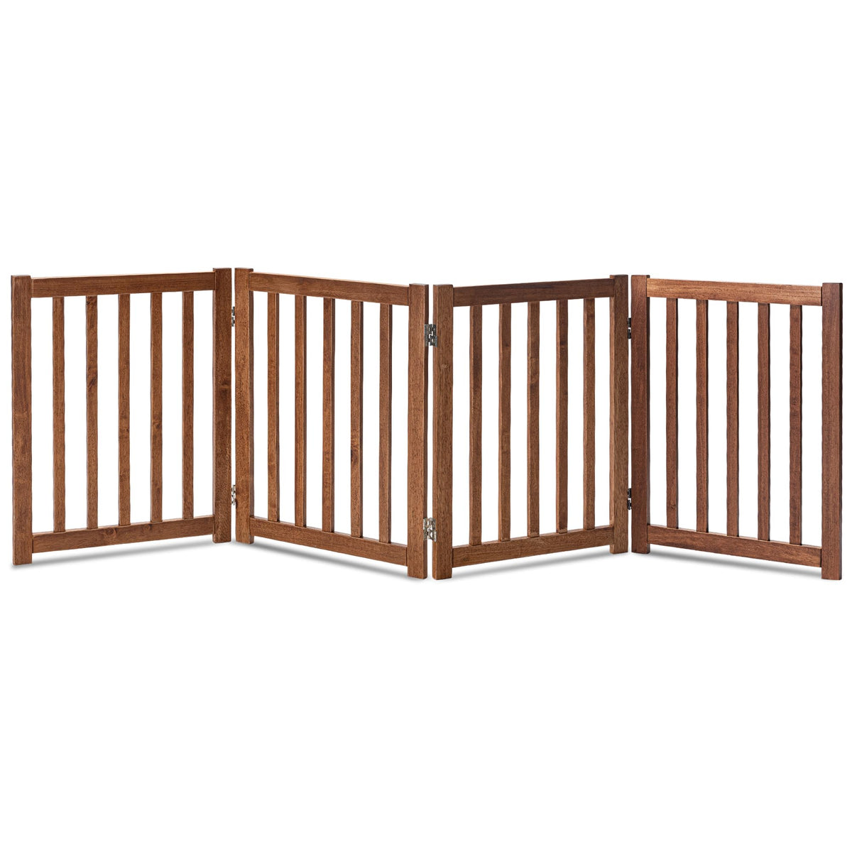 LZRS Wooden Free Standing Dog Gate 40" W x 24" H, Foldable Solid Hardwood Pet Safety Fence for House Doorways, Stairs, Hallways, Step-Over Pet Barrier, No Drill Easy Setup, Brown Oak