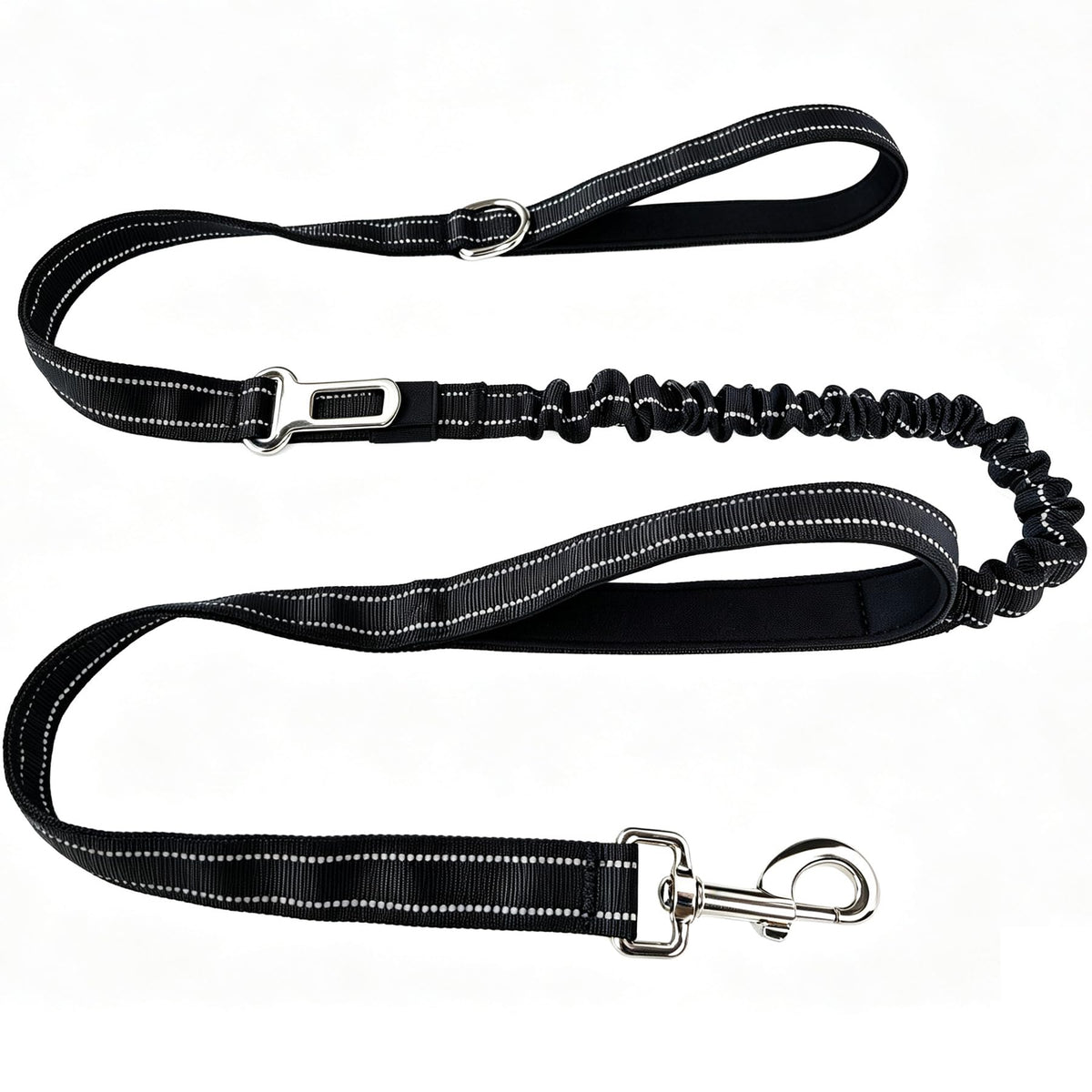 Bungee Dog Leash 5FT-6FT Shock Absorbing, Heavy Duty Tactical Dog Lead with Padded Double Handles, Car Seat Belt, No Pull Reflective Training Leashes for Medium Large Dogs (Purple)
