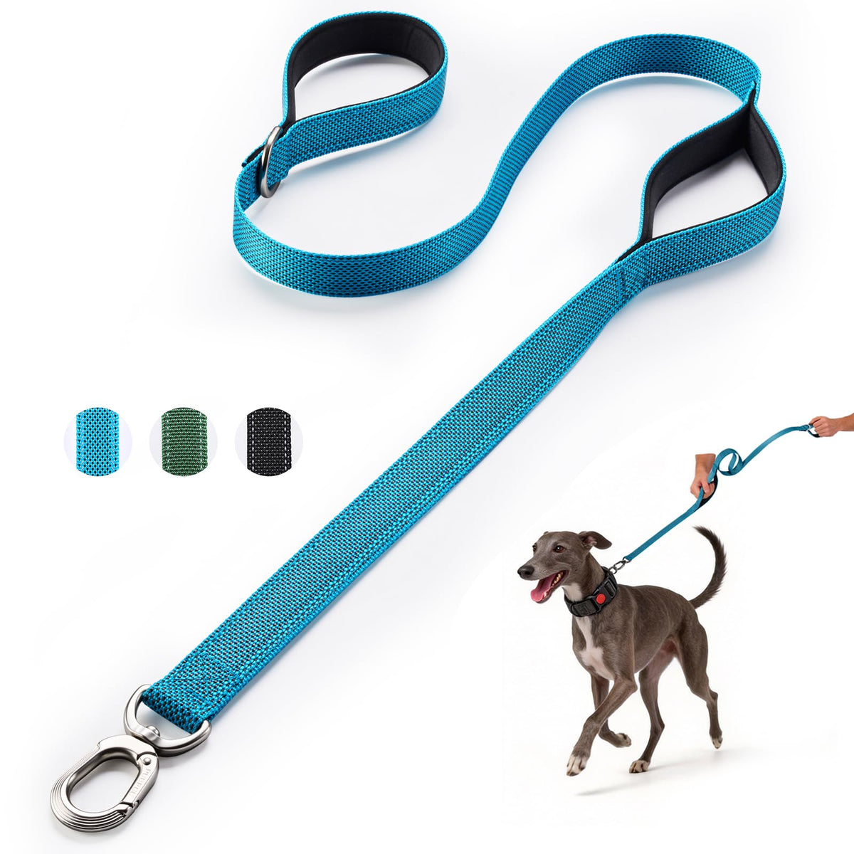 Heavy Duty Dog Leash with Easy Lock Metal Clip, Reflective, Padded Handle - Durable 4ft Walking Training Green Leash for Large, Medium, Small Dogs, Jogging, Hiking, and Outdoor Use