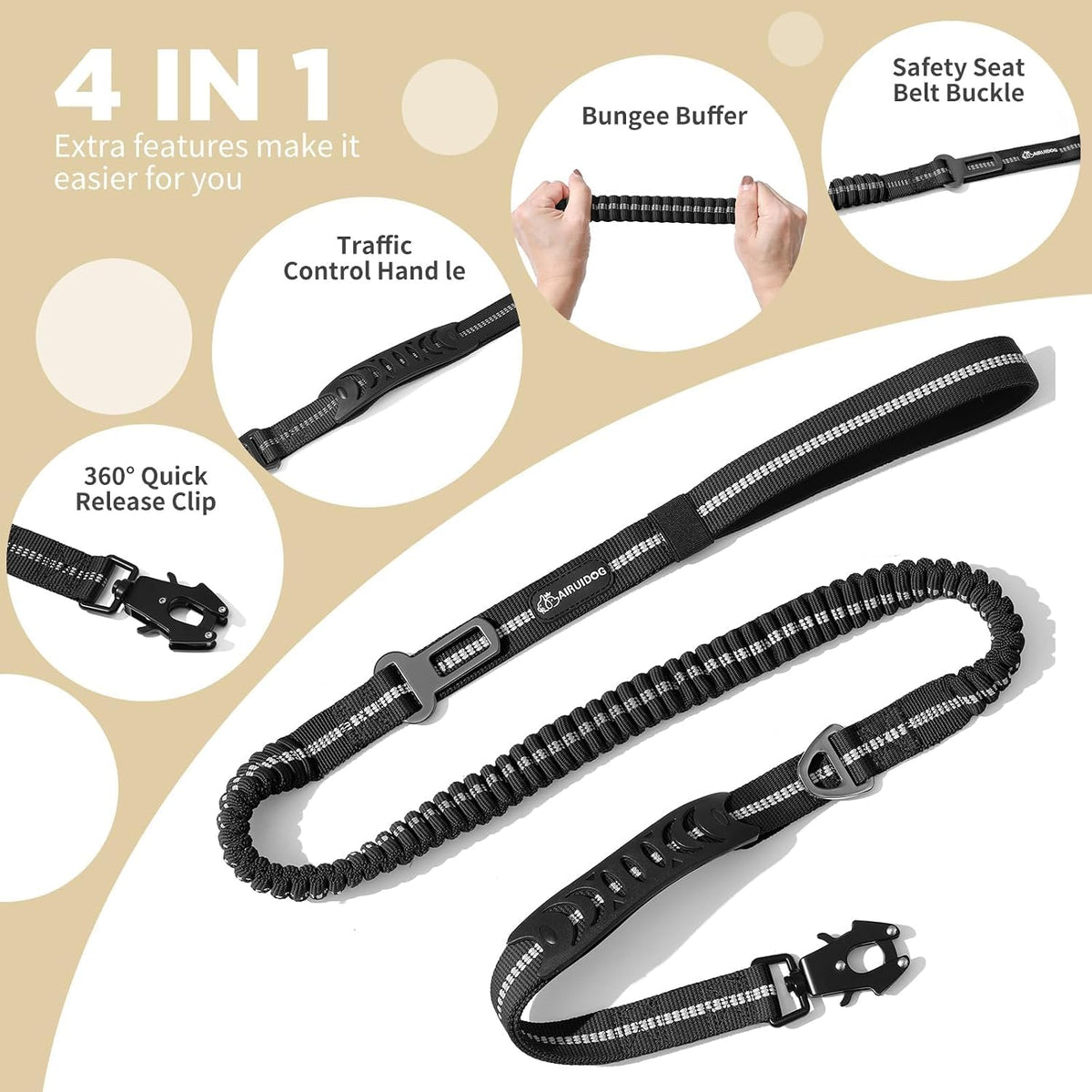 Heavy Duty Tactical Bungee Dog Leash for Large Dogs that Pull