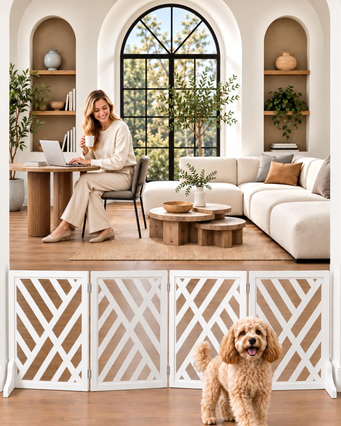 16" Short Dog Gate, Puppy Gate Indoor, Freestanding Small Dog Gate, 3 Panel