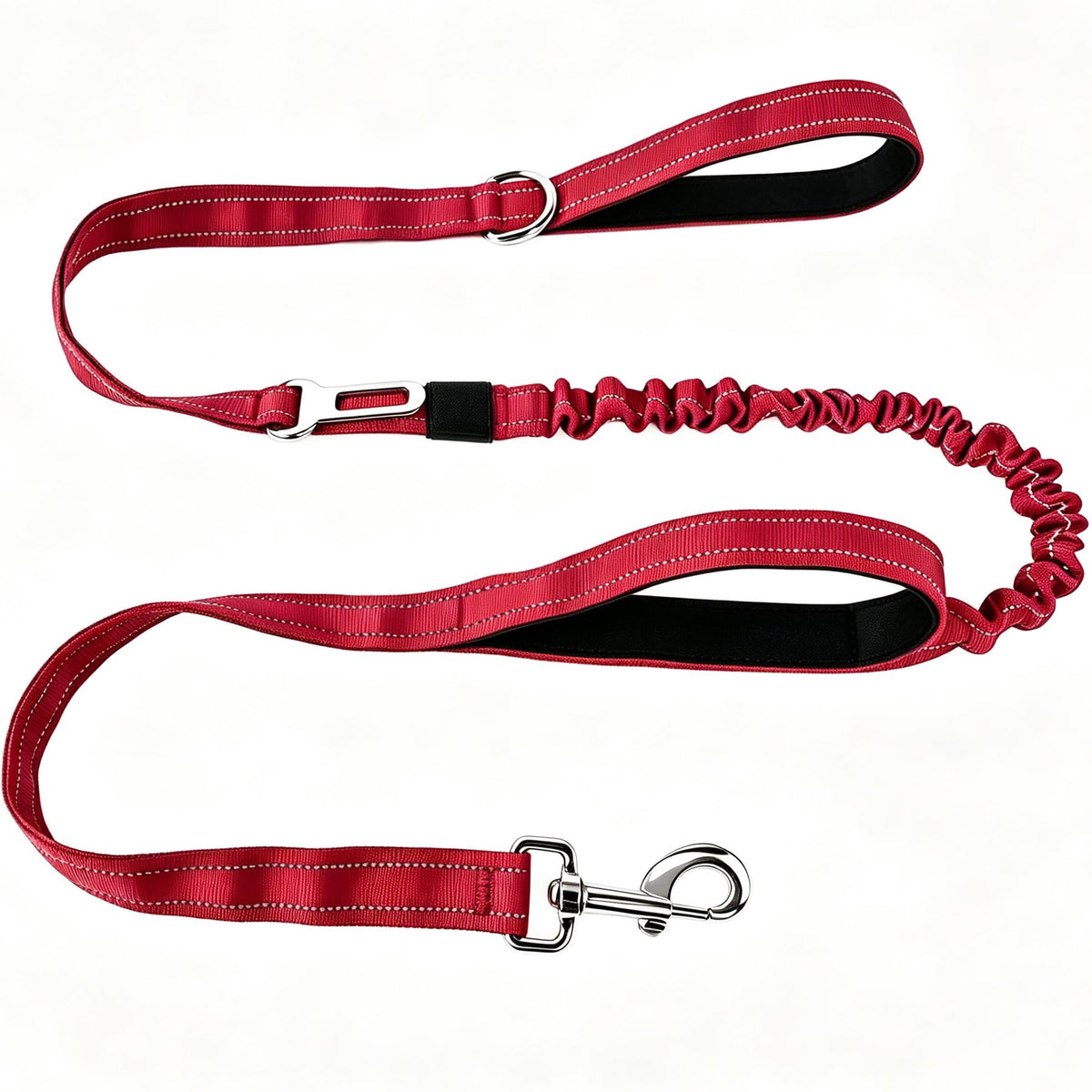 Bungee Dog Leash 5FT-6FT Shock Absorbing, Heavy Duty Tactical Dog Lead with Padded Double Handles, Car Seat Belt, No Pull Reflective Training Leashes for Medium Large Dogs (Purple)