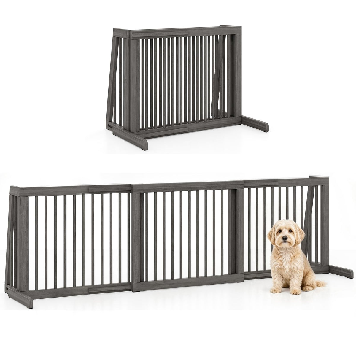 GIANTEX Freestanding Wood Dog Gate, 28''-80''L Expandable Extra Wide Fence