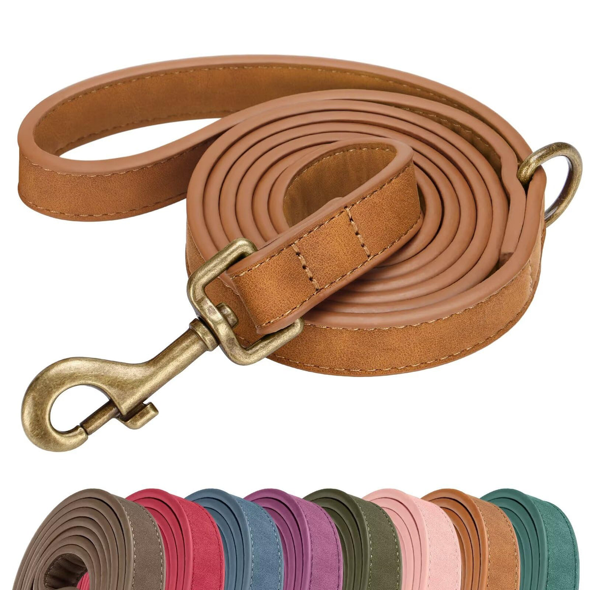 Didog PU Leather Dog Leash for Medium Large Dogs, 3/4in x 5ft, Pink