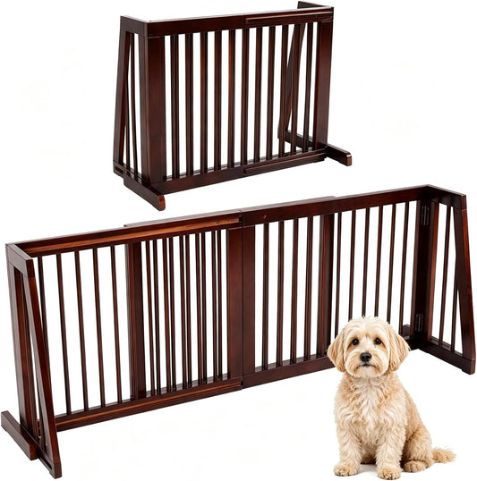 GIANTEX Freestanding Wood Dog Gate, 28''-80''L Expandable Extra Wide Fence