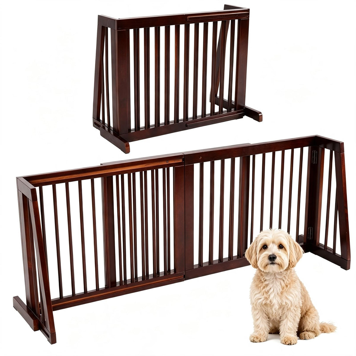 GIANTEX Freestanding Wood Dog Gate, 28''-80''L Expandable Extra Wide Fence