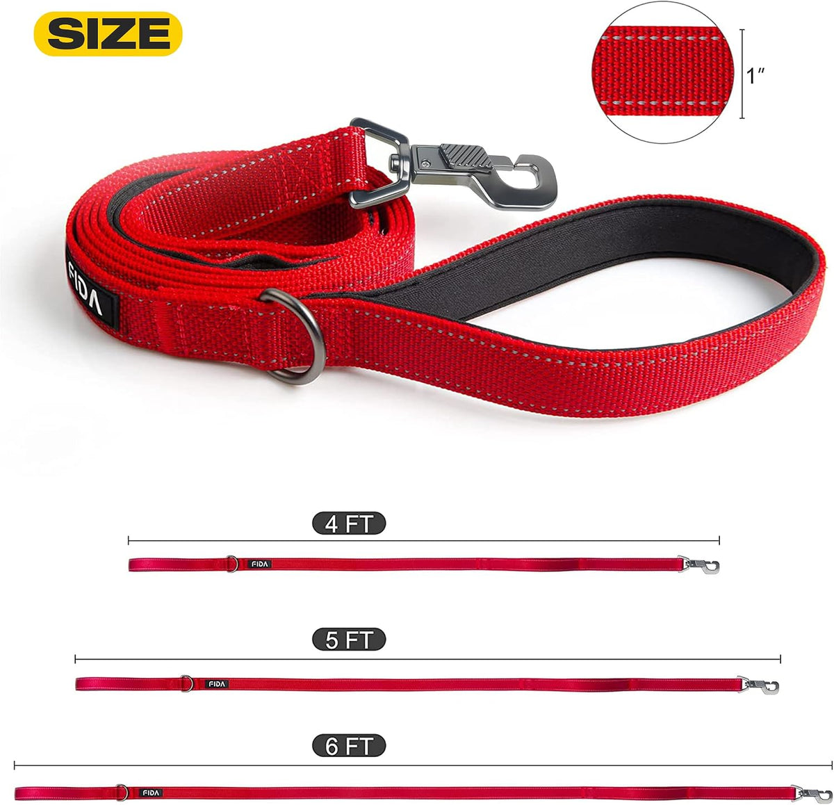 Fida Heavy Duty Dog Leash for Medium Large Dogs, 4 FT, Dual Padded Handles