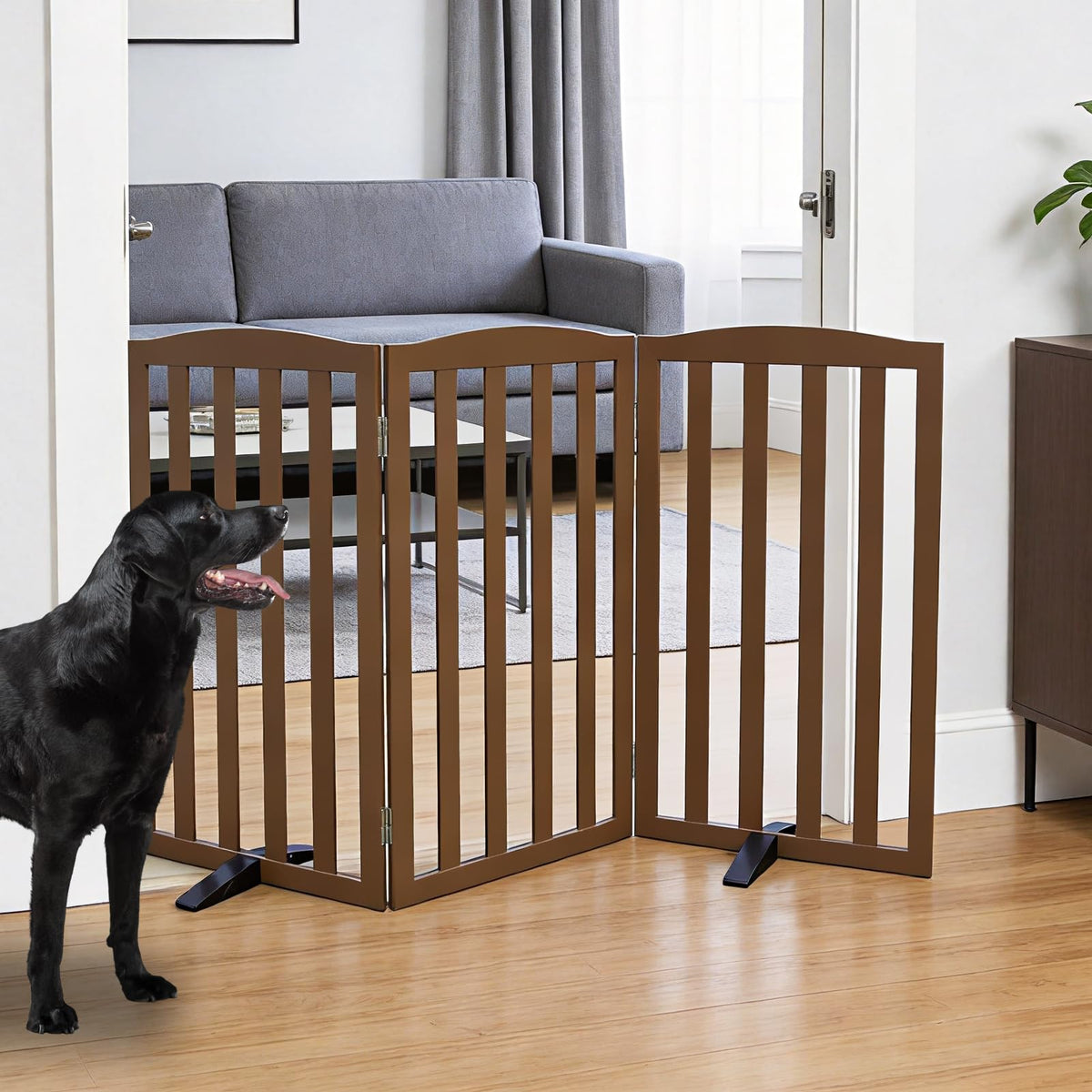 ZJSF Foldable Freestanding Indoor Dog Gate for House Wood White Long Pet Gates Dog Fence for Stairs Puppy Gates for Hallways,Pet Fence, Puppy Gate,Support Feet Included 24 "Height-3 Panels