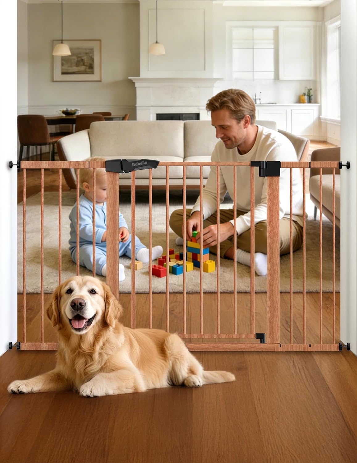 Babelio 29-55" Extra Wide Baby Gate, PressGuard P7, Brown Wood Pattern