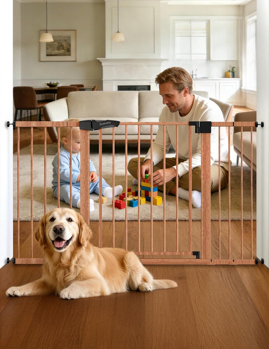 Babelio 29-55" Extra Wide Baby Gate, PressGuard P7, Brown Wood Pattern