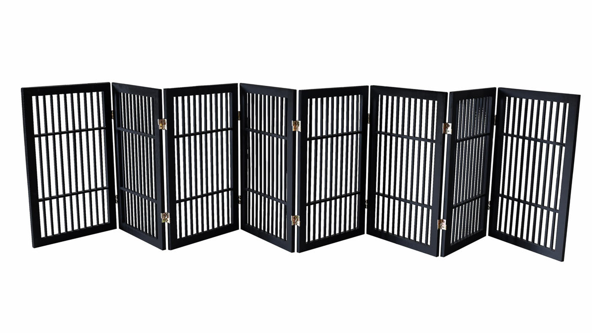 Urnporium Freestanding Wooden Dog Gate Foldable Indoor Pet Gate No Drill Expandable Barrier for Doorways Stairs Hallways Portable Wood Fence for Small Dogs & Puppies (Brown Pet Gate, 6 Panel 24" Tall)