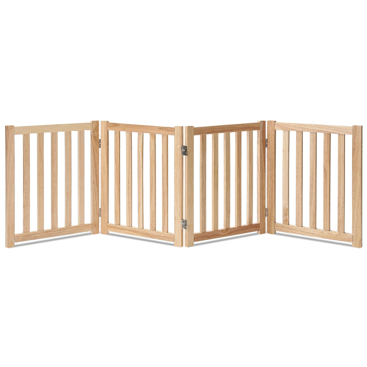 LZRS Wooden Free Standing Dog Gate 40" W x 24" H, Foldable Solid Hardwood Pet Safety Fence for House Doorways, Stairs, Hallways, Step-Over Pet Barrier, No Drill Easy Setup, Brown Oak