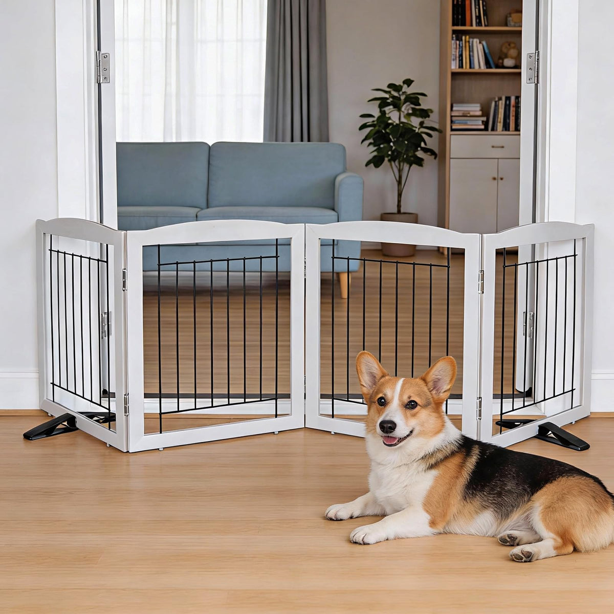 Dog Fence Indoor,Dog Gate Indoor for Doorway pet gate -3-Panel Freestanding, Hallways, House or Stairs -60x24-Inch Retractable Foldable Expandable Wood Pet by SFJC (Brown) ﻿