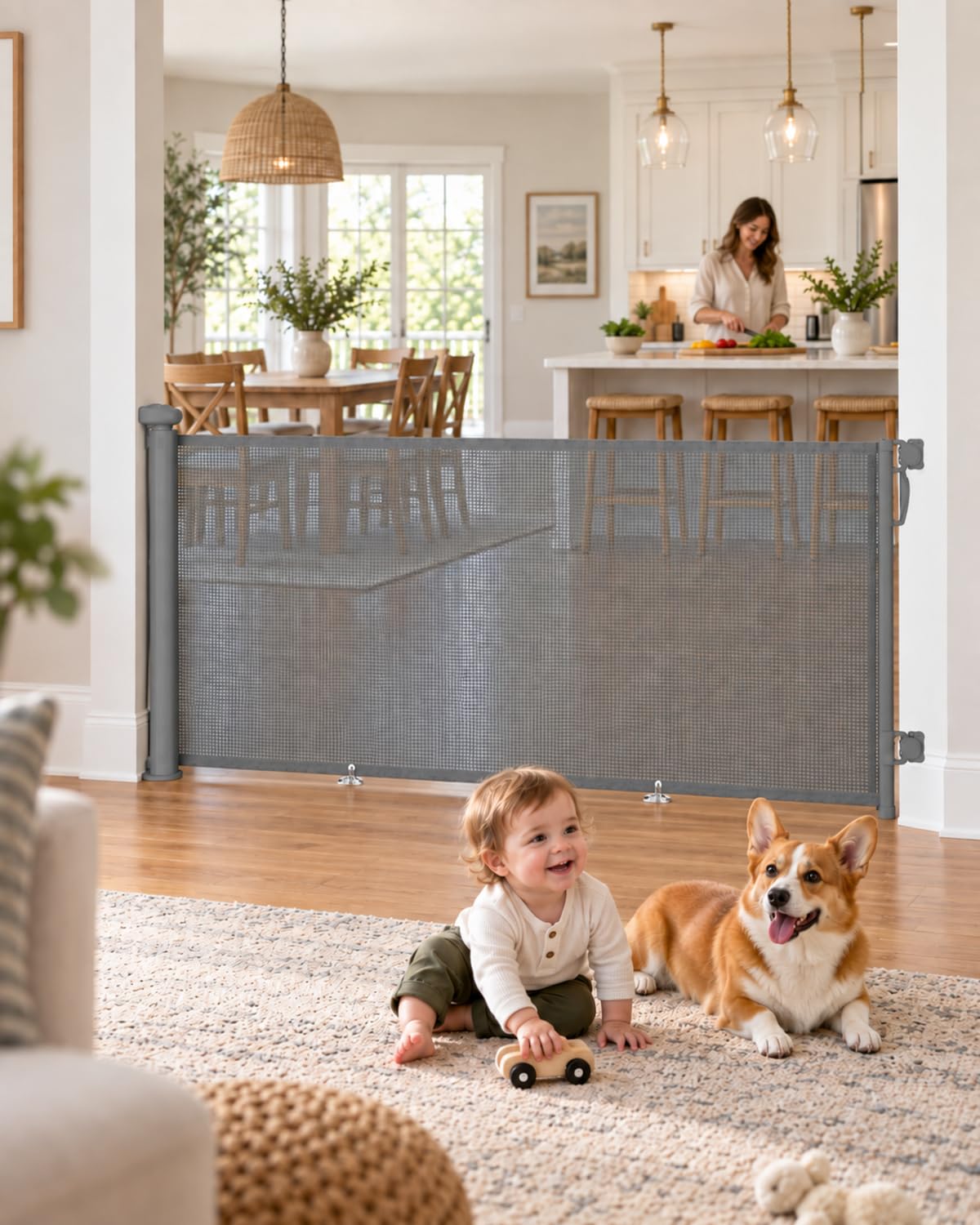 Retractable Baby Gates, 34" Tall Fits Up to 55" Wide, Black