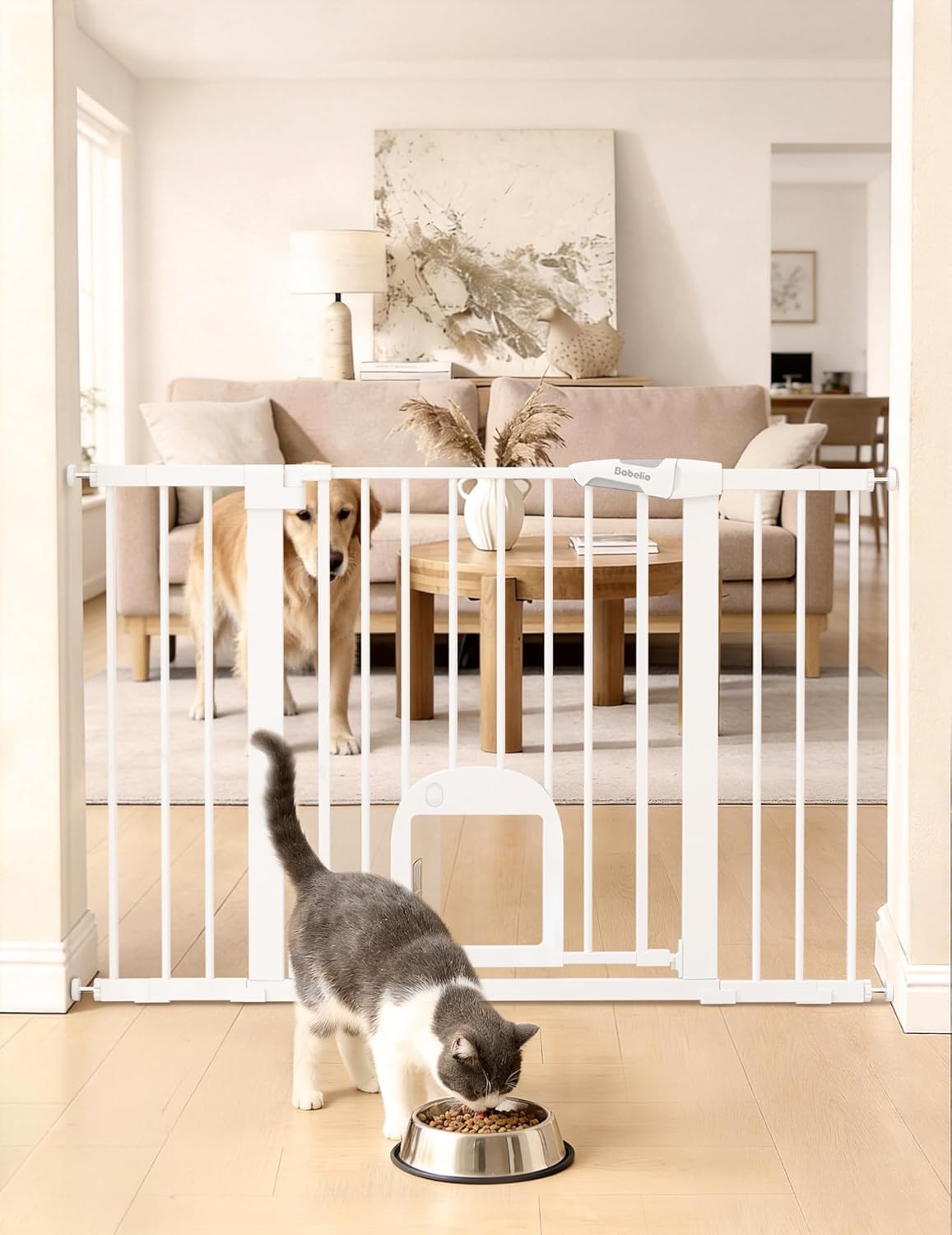 Babelio Dog Gate with Adjustable Cat Door, CatPrivilege III, 29-43"