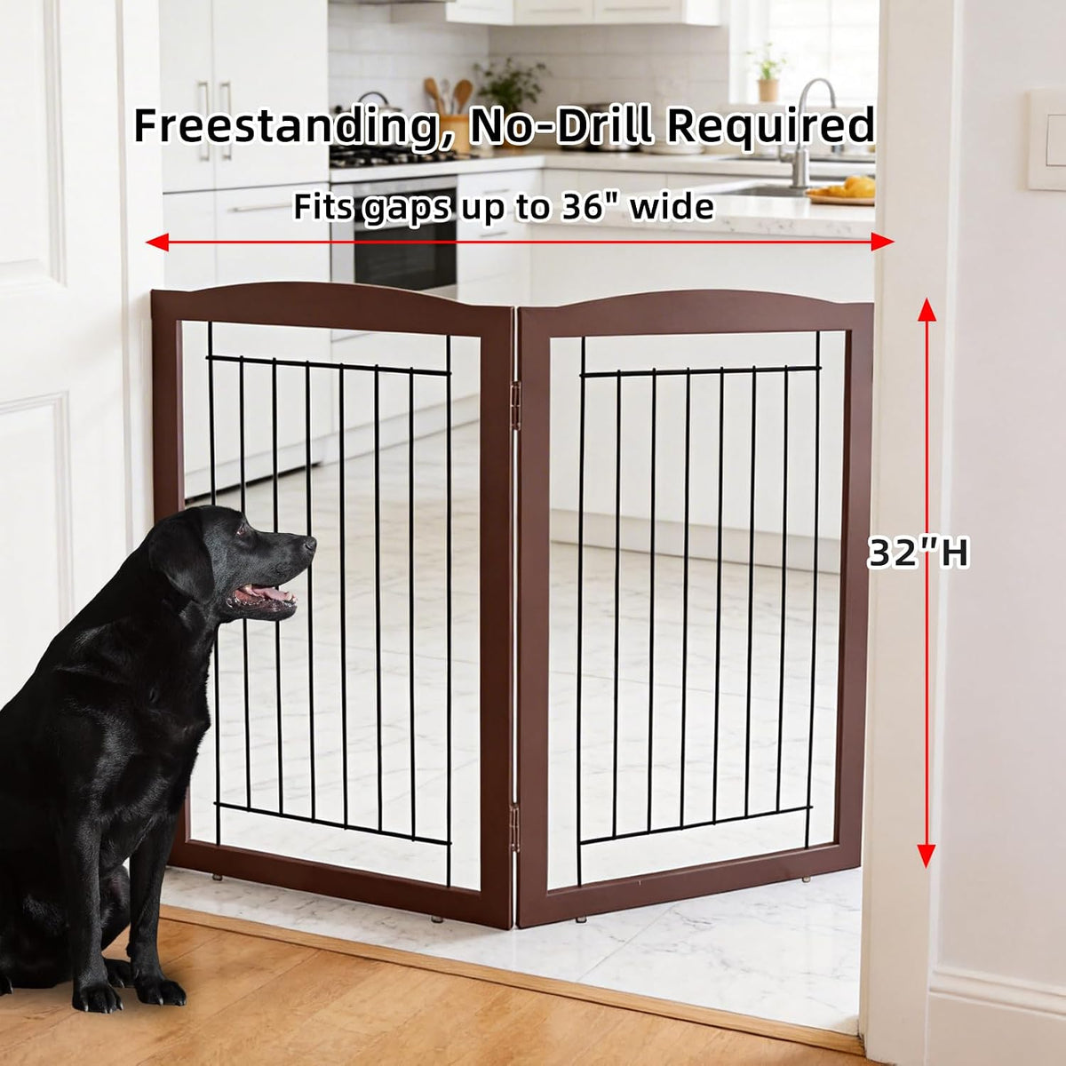 ZJSF Freestanding Foldable Dog Gate for House Extra Wide Wooden Indoor Puppy Gate Stairs Doorways Pet Gate Tall Dog Fence 2 Panels Fence Brown
