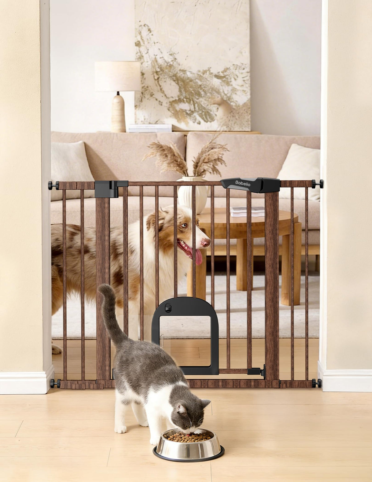 Babelio Dog Gate with Adjustable Cat Door, CatPrivilege III, 29-43"