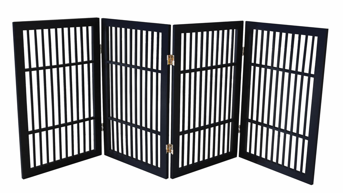 Urnporium Freestanding Wooden Dog Gate Foldable Indoor Pet Gate No Drill Expandable Barrier for Doorways Stairs Hallways Portable Wood Fence for Small Dogs & Puppies (Brown Pet Gate, 6 Panel 24" Tall)