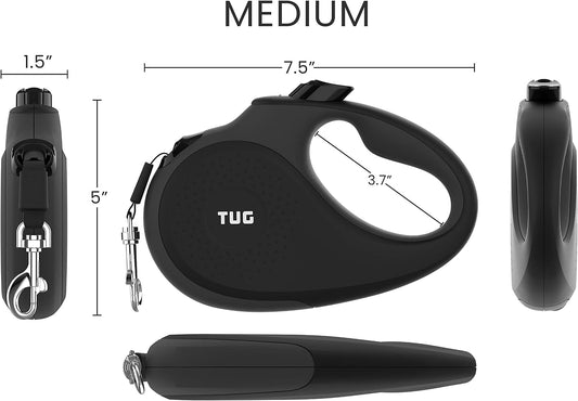 TUG Original Retractable Dog Leash, 16 ft (Medium, Black/Grey)