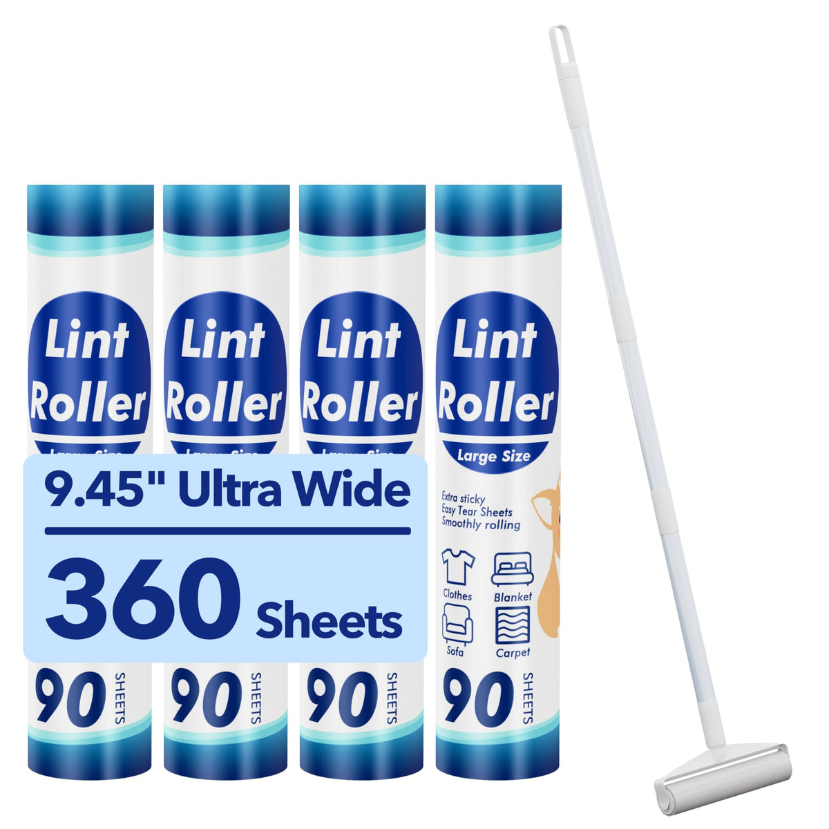 800 Sheets Lint Rollers for Pet Hair Extra Sticky, 4 Handles, 8 Rollers
