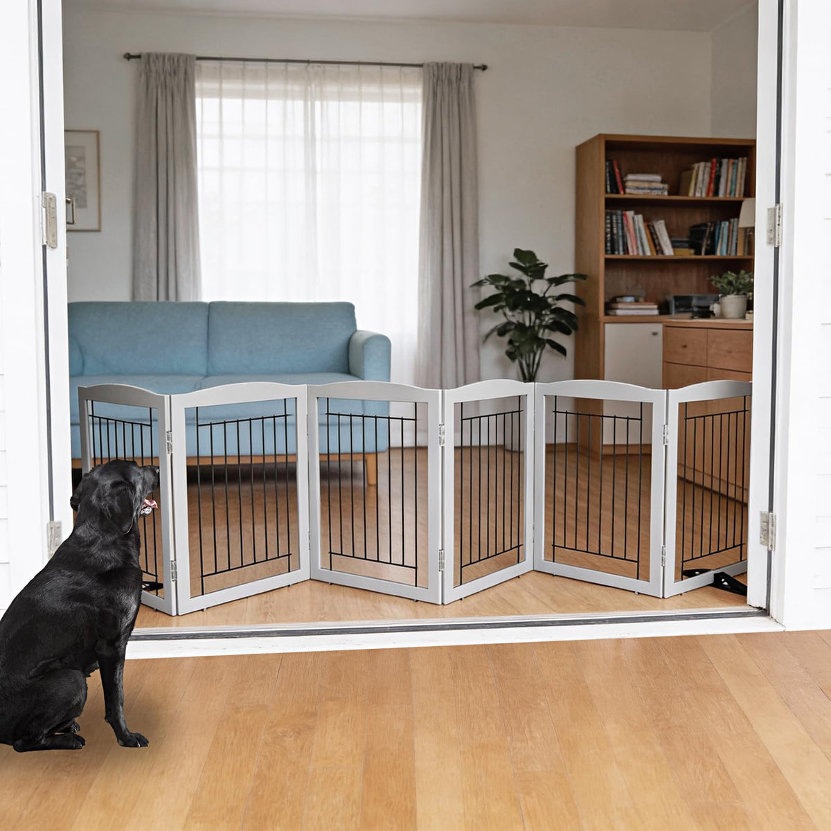 Dog Fence Indoor,Dog Gate Indoor for Doorway pet gate -3-Panel Freestanding, Hallways, House or Stairs -60x24-Inch Retractable Foldable Expandable Wood Pet by SFJC (Brown) ﻿