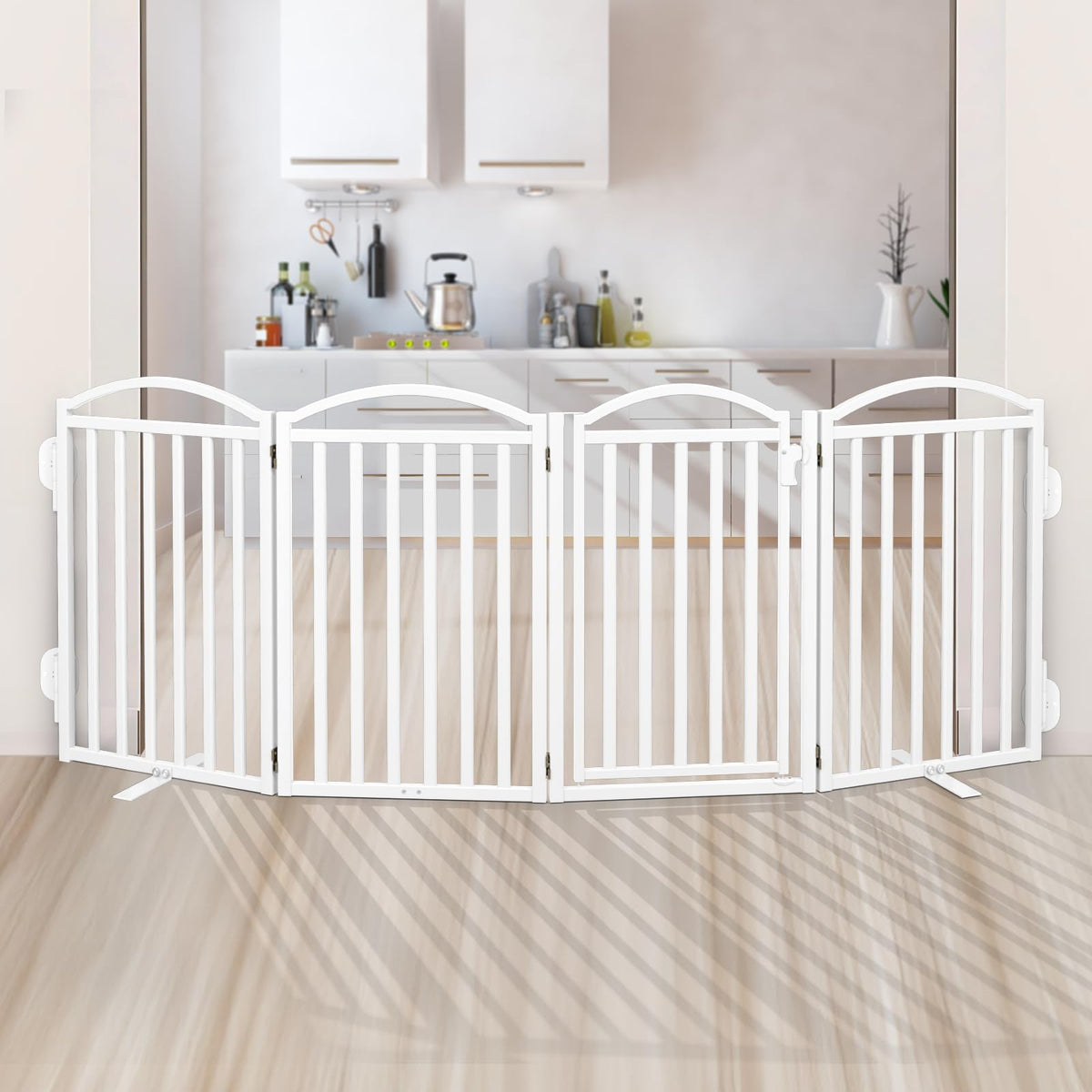 Malier Metal Freestanding Dog Gates, Outdoor Indoor Dog Fences, Extra Wide Foldable Puppy Gate for Stairs, Hallways, Yard