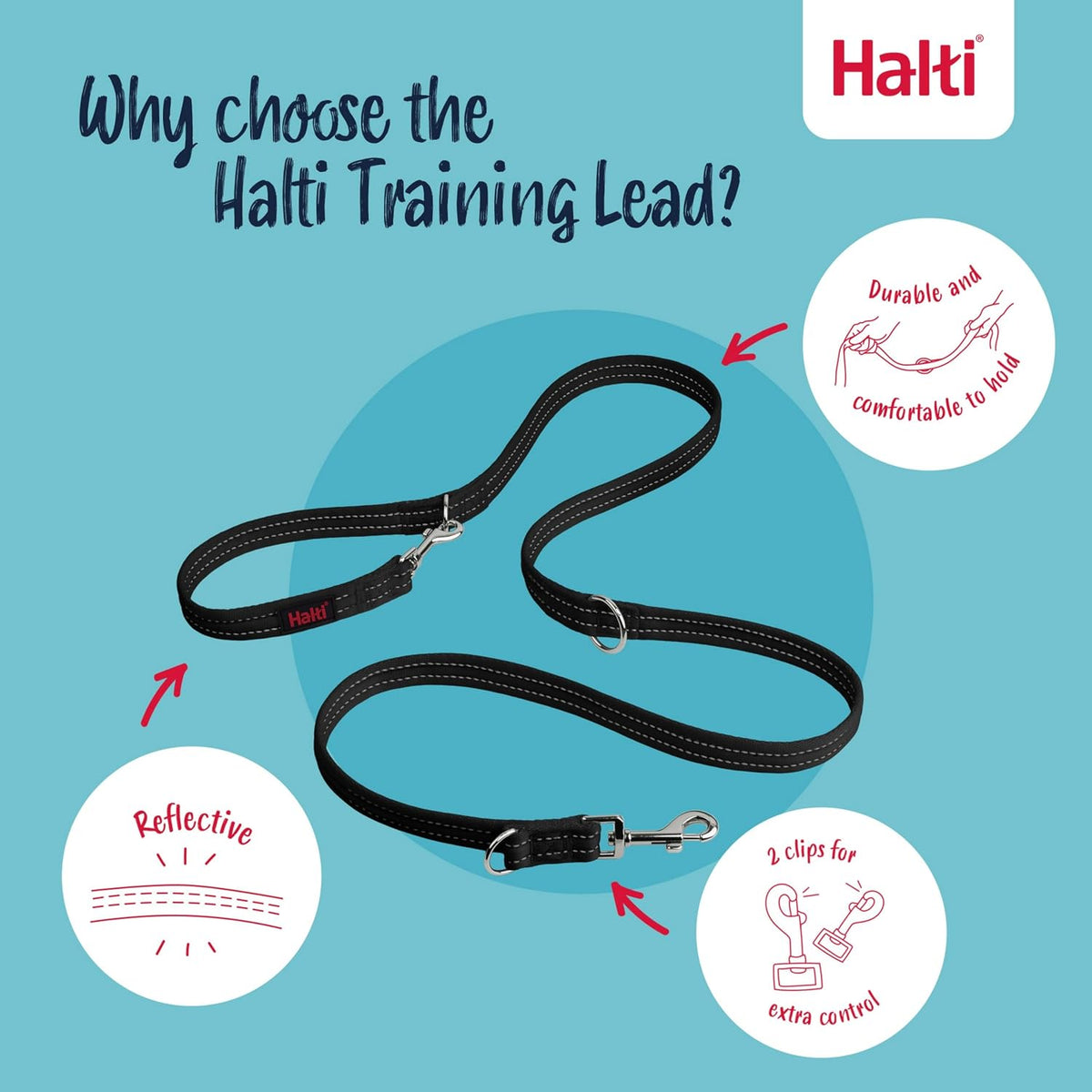 Halti Training Dog Leash | Size L, Black | 2m Length