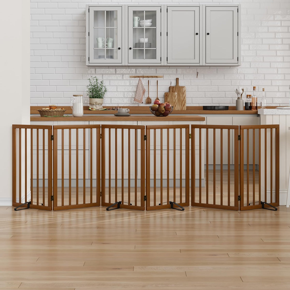 Dog Gate 32" Tall Foldable Dog Gate for Doorways Freestanding Pet Gate for Dogs Indoor (Walnut, 3 Panel)