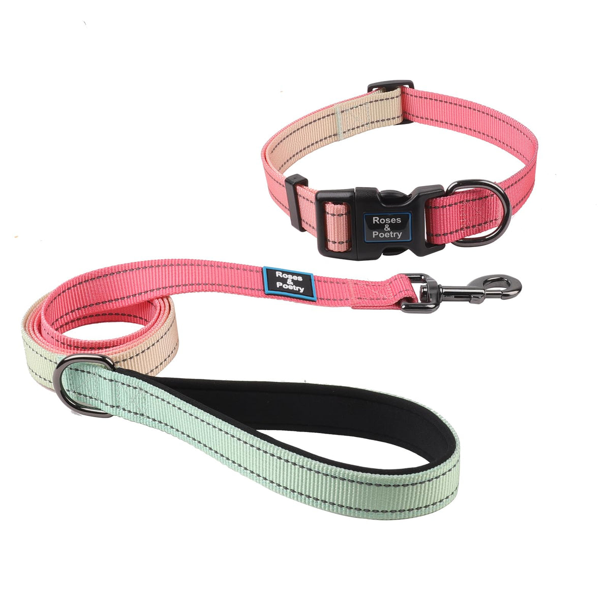 Roses&Poetry Dog Collar and Leash for Small,Adjustable Durable 5ft Puppy Leash Collar for Dog Training Lead（Black & White-S）