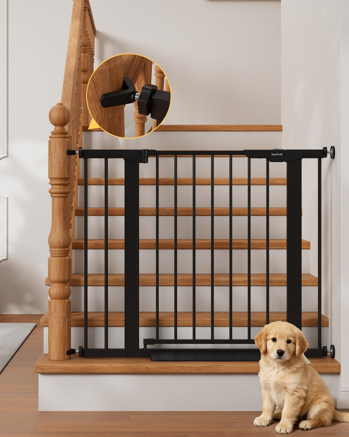 InnoTruth 29.6-39.1 in Wide Baby Gate for Stairs and Doorways, Brown