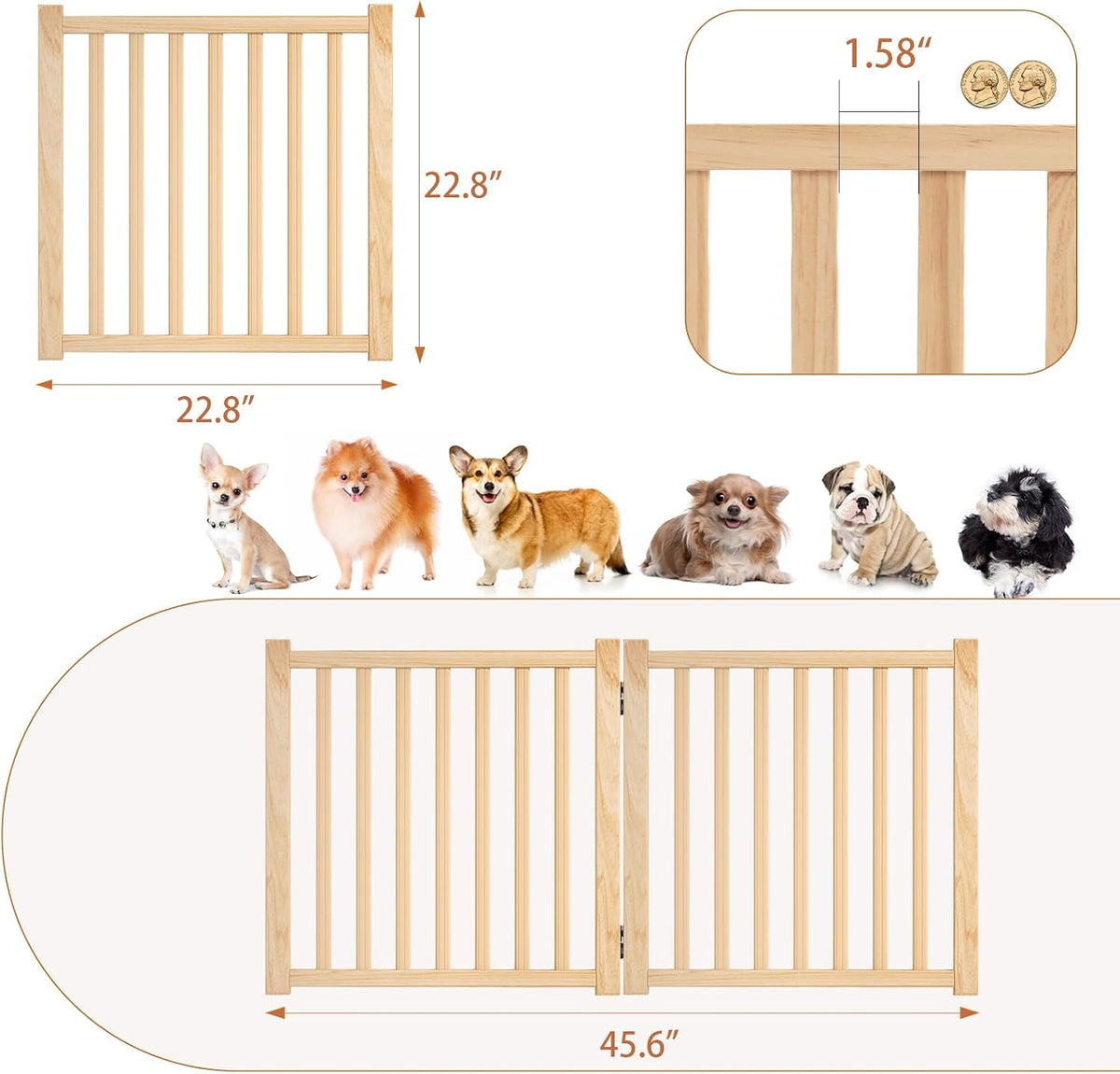 YOCAN Non-Painted Wood Freestanding Pet Gate for Dogs-2 Panel H:23”