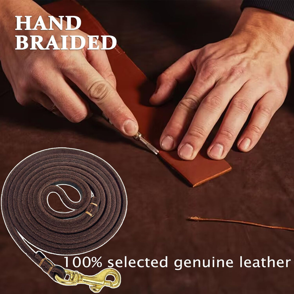Guiding Star Leather Dog Leash 6 ft x 1/4 inch,Thin and Lightweight Leather Leashes for Small Dogs,Leather Cat Leashes for Small Cats,Soft Genuine Leather Dog Training Leashes for Petite Dogs Brown