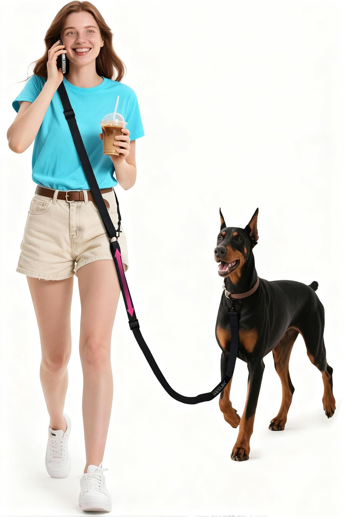 Hands Free Dog Leash, 5.9-8.2ft Multifunctional Crossbody Rope with Explosion-Proof Handle and Adjustable Training Hands Free Leash for Medium Dog Walking Jogging and Running