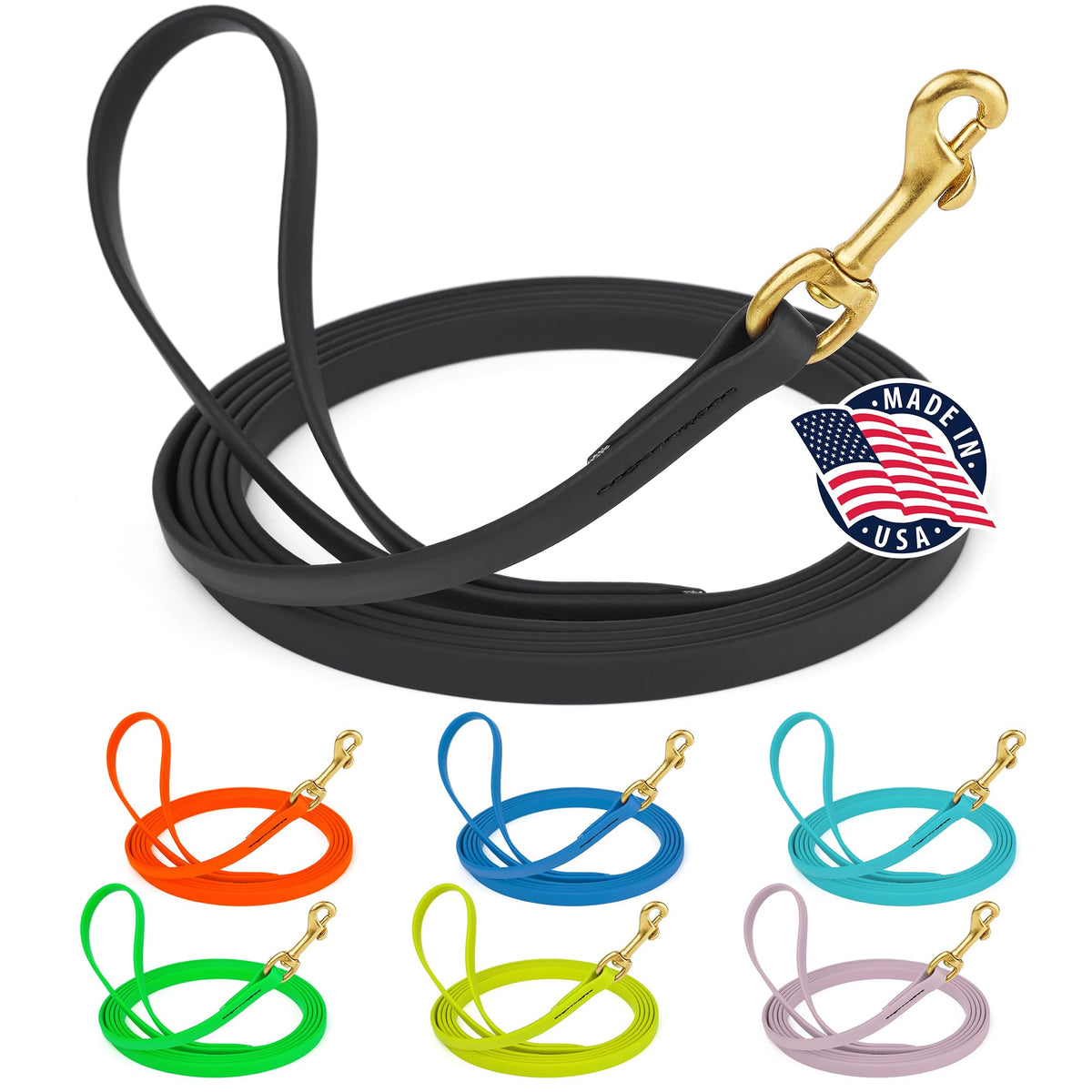 Viper Biothane K9 Working Dog Leash Waterproof Lead for Tracking Training Schutzhund Odor-Proof Long Line with Solid Brass Snap for Puppy Medium and Large Dogs 6ft, Black