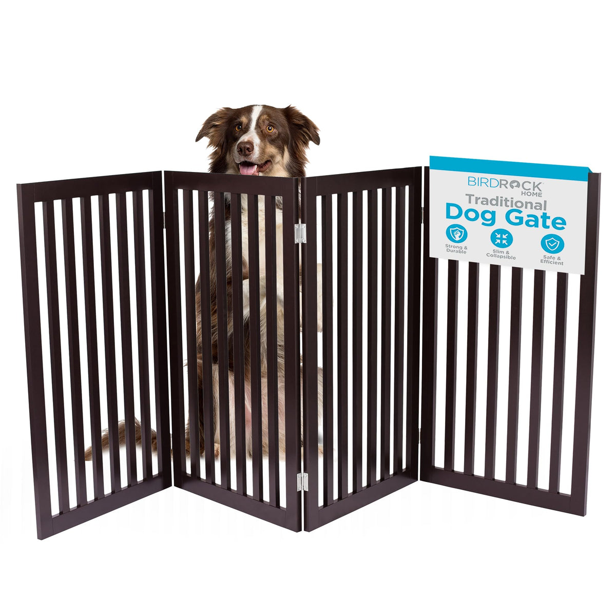 INTERNET'S BEST Dog Gate Indoor Freestanding Pet Barrier, Folding Wood Dog Fence, Extra Wide Doorway Puppy Gate, Indoor Animal Privacy Panel, Wooden Cat Fence - 3 Panel - 24", Espresso