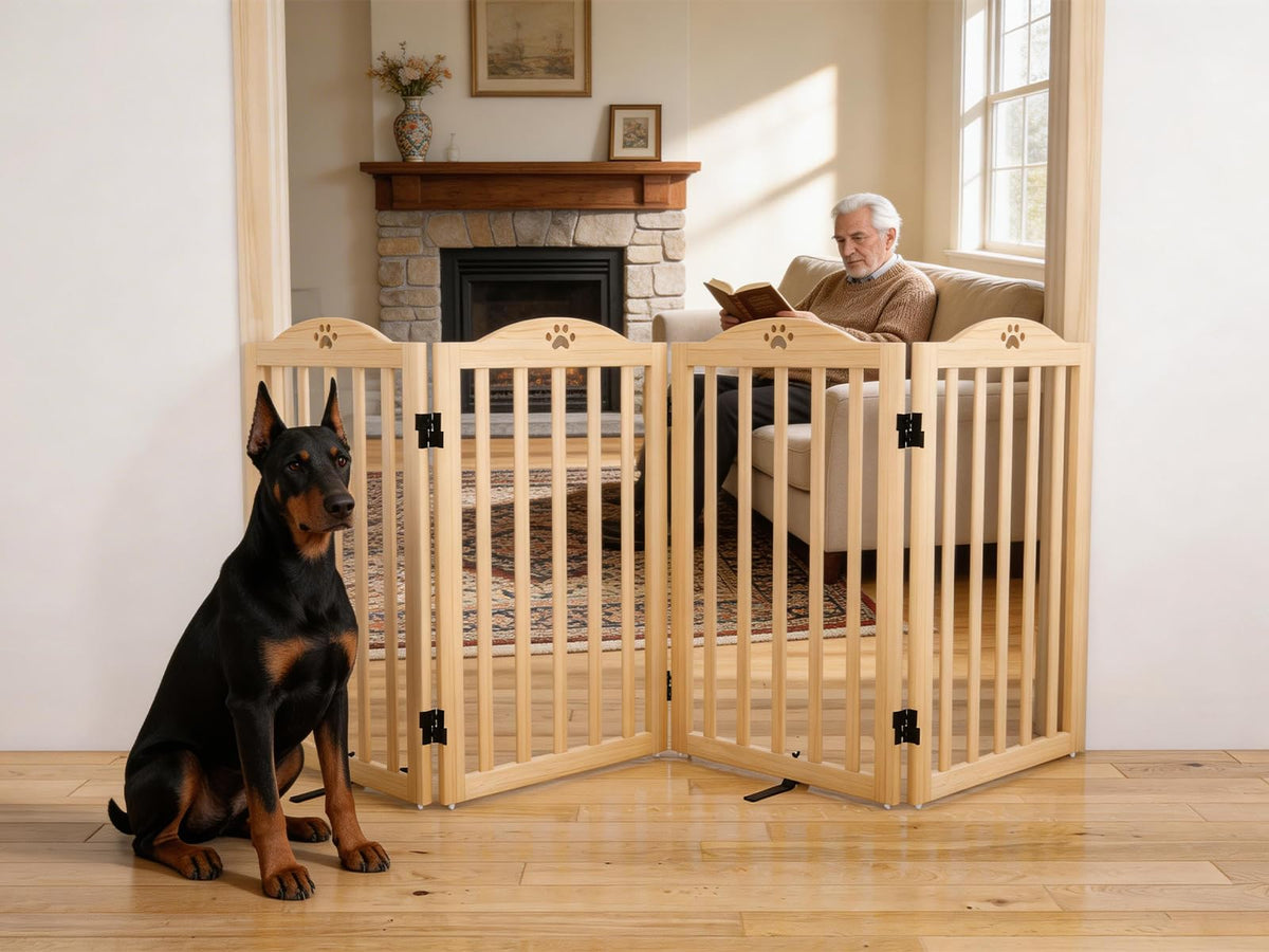 Dog Gate Indoor Wooden Freestanding Pet Gate - 23.6" H 3 Panels