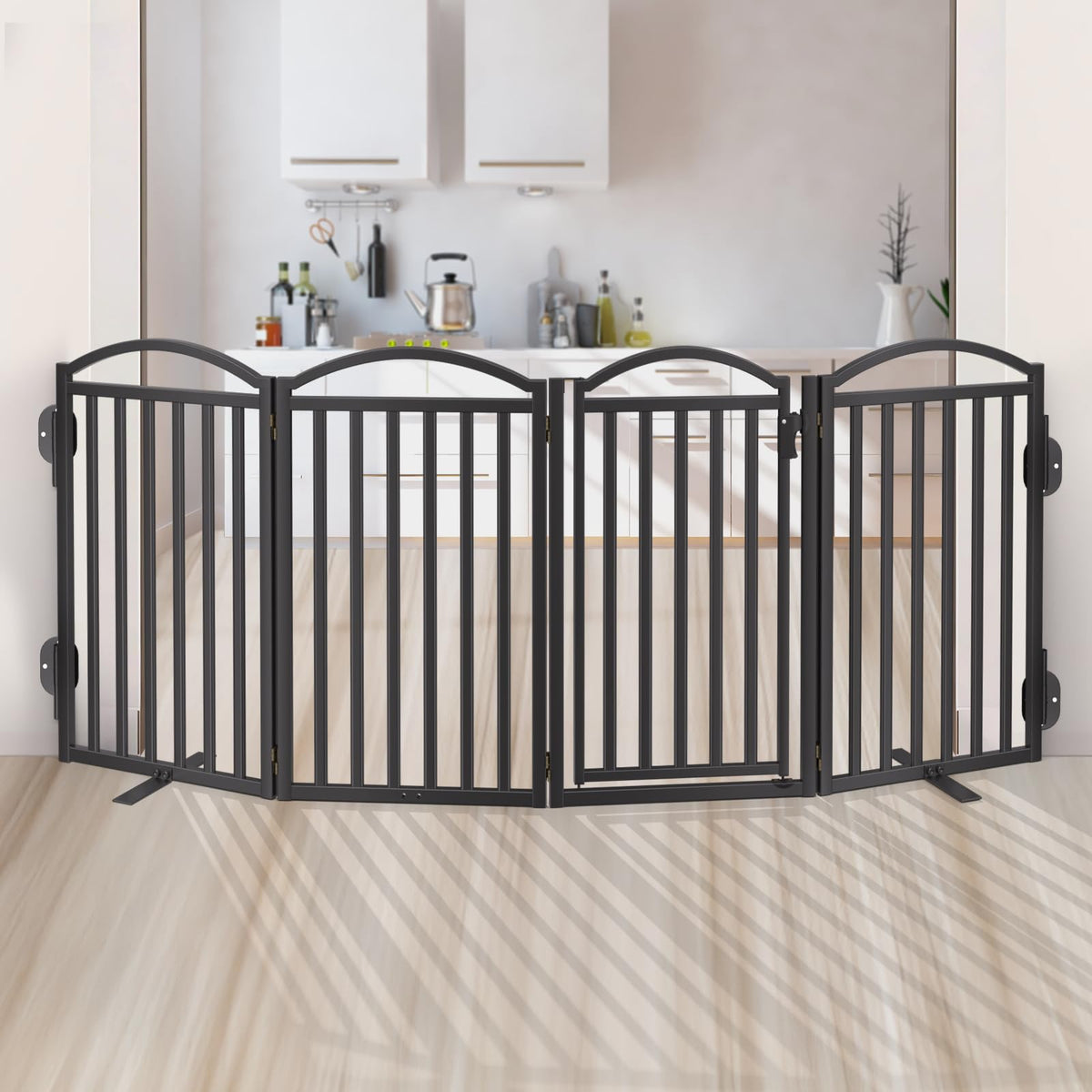 Malier Metal Freestanding Dog Gates, Outdoor Indoor Dog Fences, Extra Wide Foldable Puppy Gate for Stairs, Hallways, Yard
