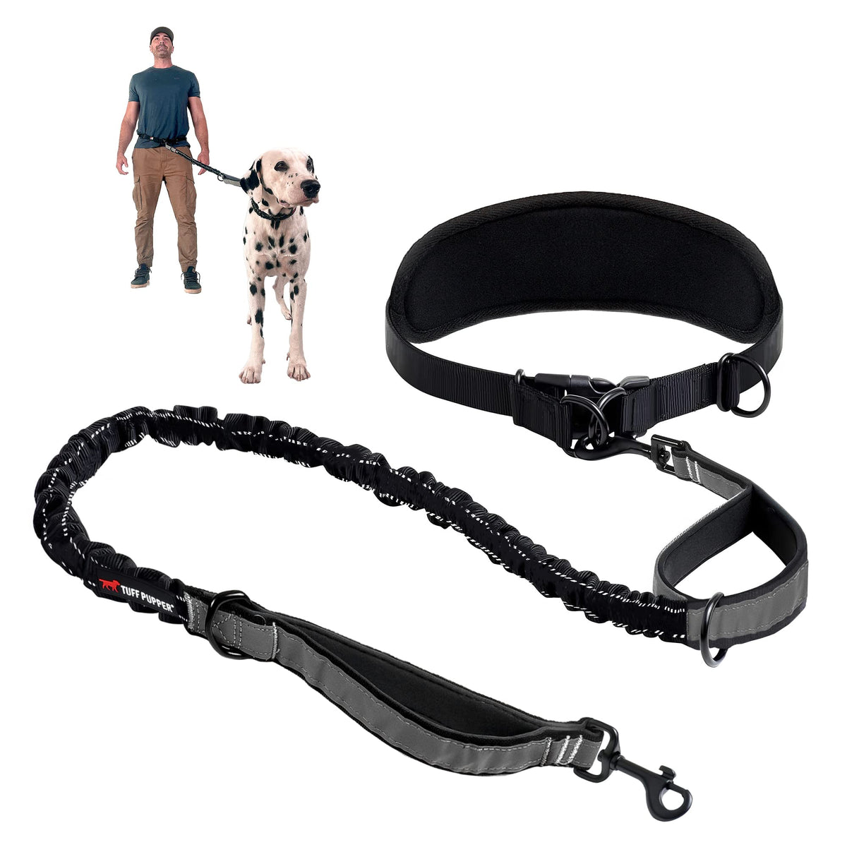 Tuff Pupper Hands Free Bungee Dog Leash, Waist Belt for Running & Walking