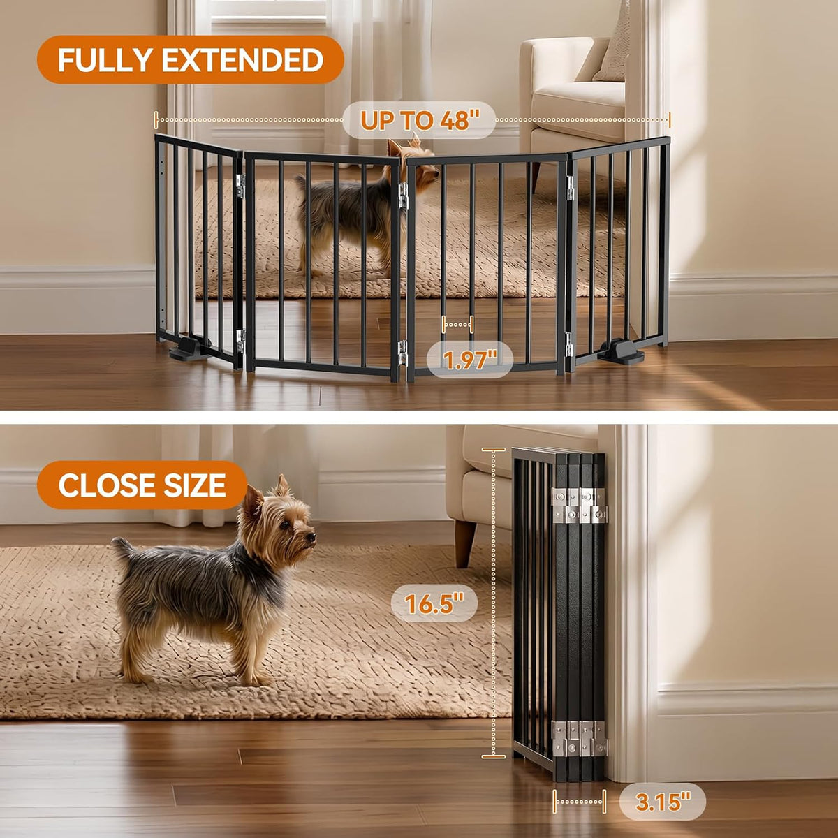 BFNN Small Dog Gate Indoor, Up to 48" W Freestanding Pet/Puppy Fence, Black