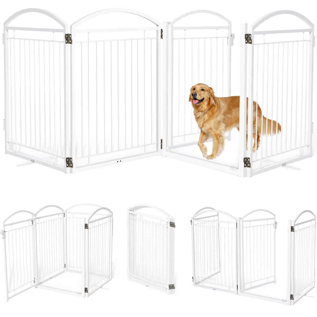 Full Metal Free Standing Dog Gate with Door for Outdoor Indoor,96'' Extra Wide 36'' Tall Dog Gates for Doorways,Large Openings,Decks,Porch,Freestanding Portable Pet Fence(4 Panels,Black)