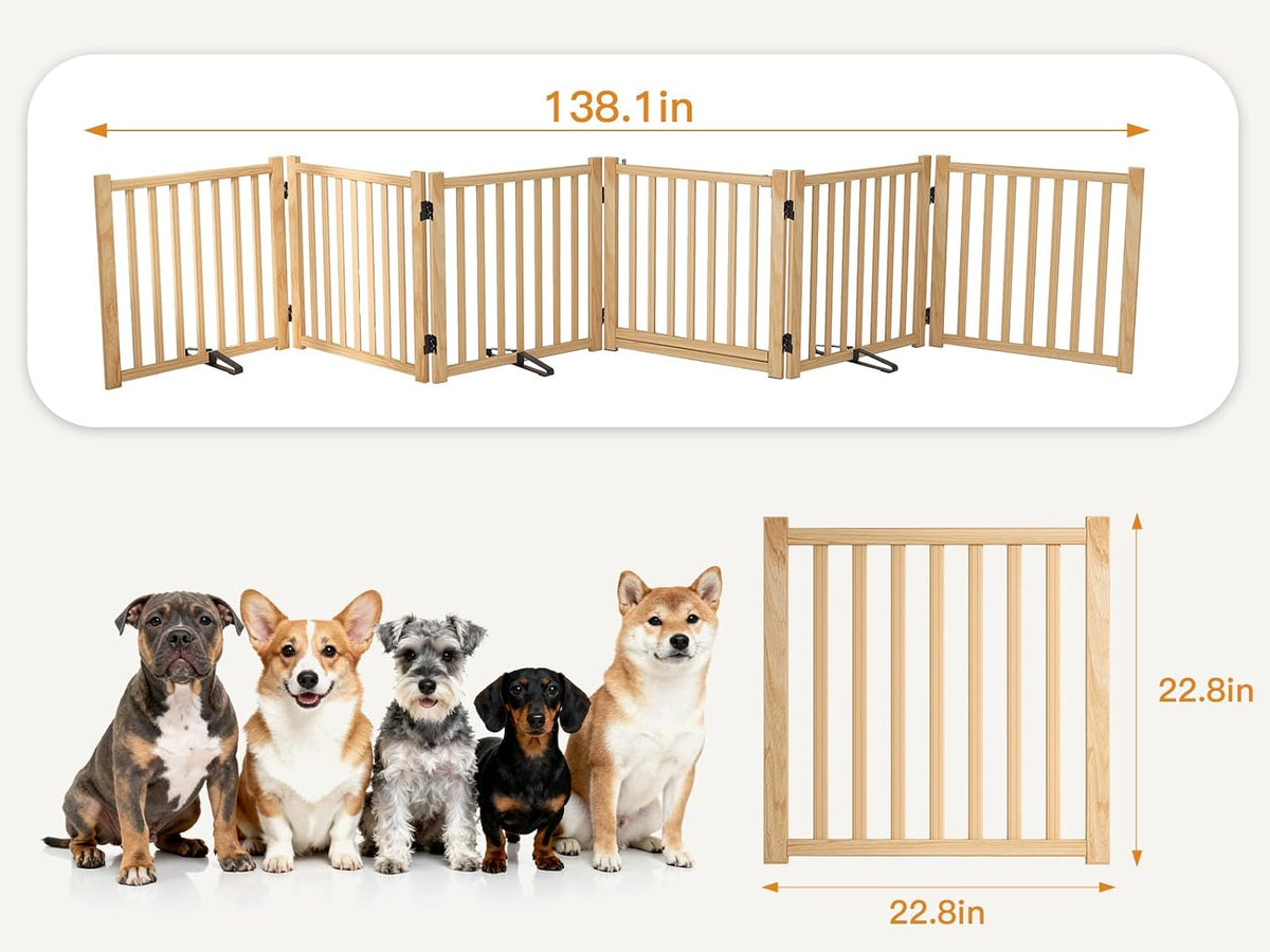 YOCAN Wooden Freestanding Dog Gate with Door - 6 Panel H:23"