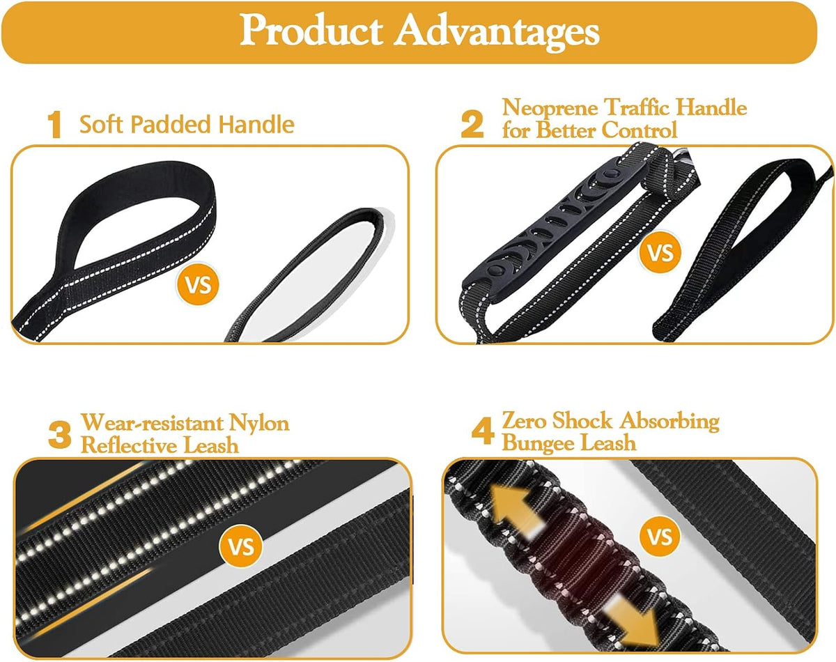 Heavy Duty Bungee Dog Leash with Locking Carabiner for Large Dogs