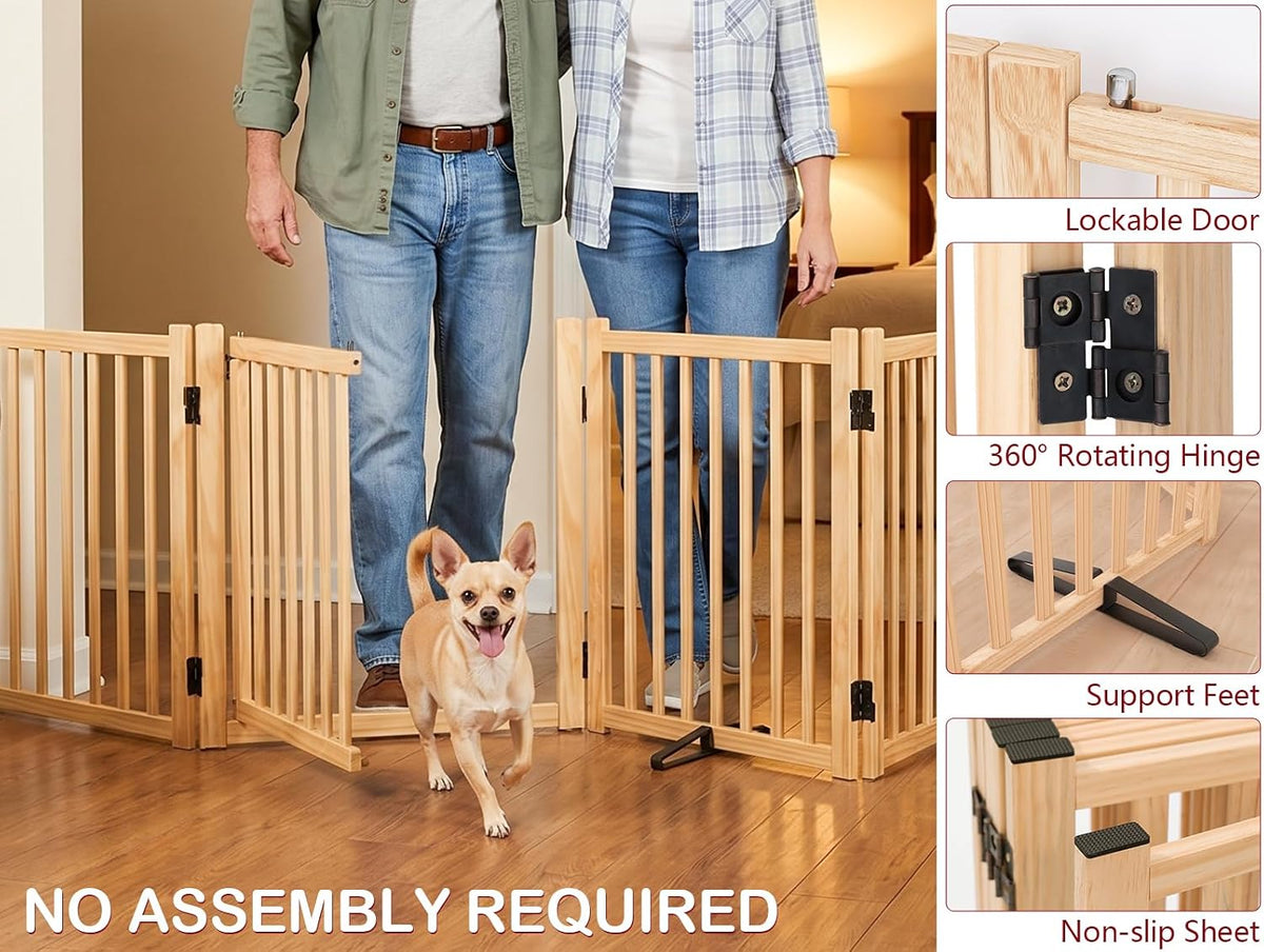 Wooden Freestanding Folding Dog Gate Indoor, 23" H 6 Panels