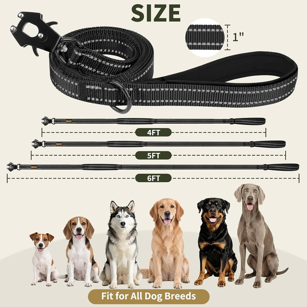 Mayerzon 6FT Tactical Heavy Duty Dog Leash No Pull with 2 Padded Handles