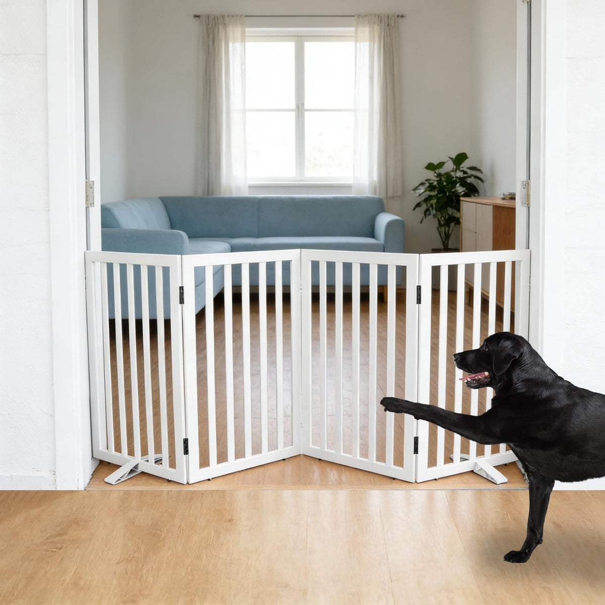 Dog Gate Indoor, Freestanding Dog Fence for The House, Doorways, Hallways,or Stairs,Pet Gate Foldable Wooden,Expandable 24" Height 3 Panels,Brown