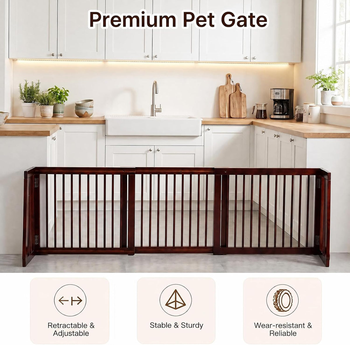 GIANTEX Freestanding Wood Dog Gate, 28''-80''L Expandable Extra Wide Fence
