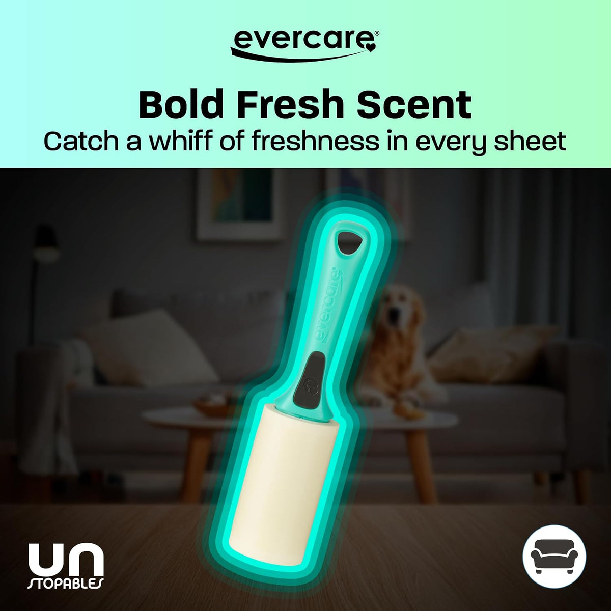 Evercare with Unstopables Fresh Scent All-Purpose Lint Roller, 4-Pack, 50 Layers Per Roller, Total 200 Sticky Sheets, Pet Hair & Lint Remover